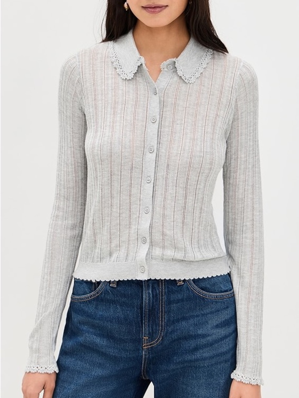 Ulla Johnson Lottie crochet trimmed pointelle knit cardigan
